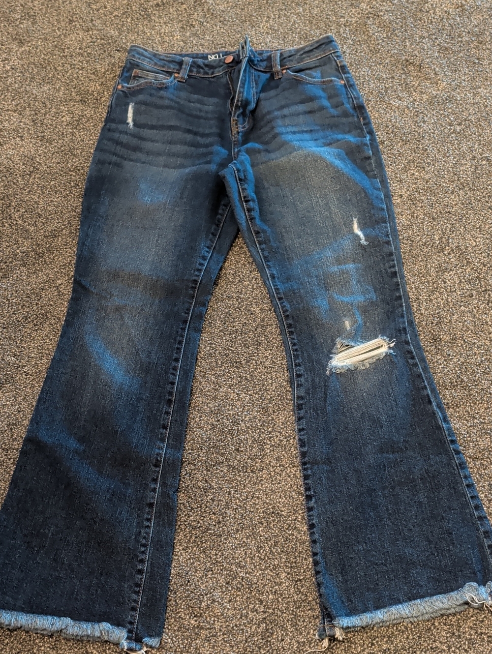 No Boundaries Dark Blue Distressed Flare Jeans